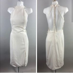 Amsale Crepe Sheath Dress White Sheer Back Sleeveless Womens Size 8 Polyester